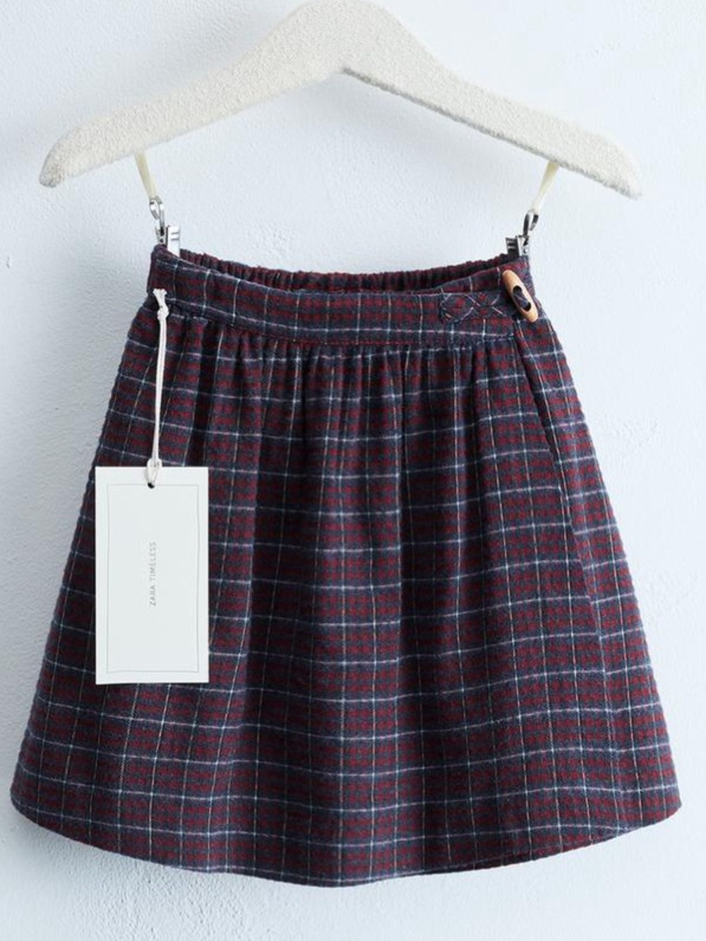 Zara Burgundy Plaid Mini Skirt with Blue Windowpane